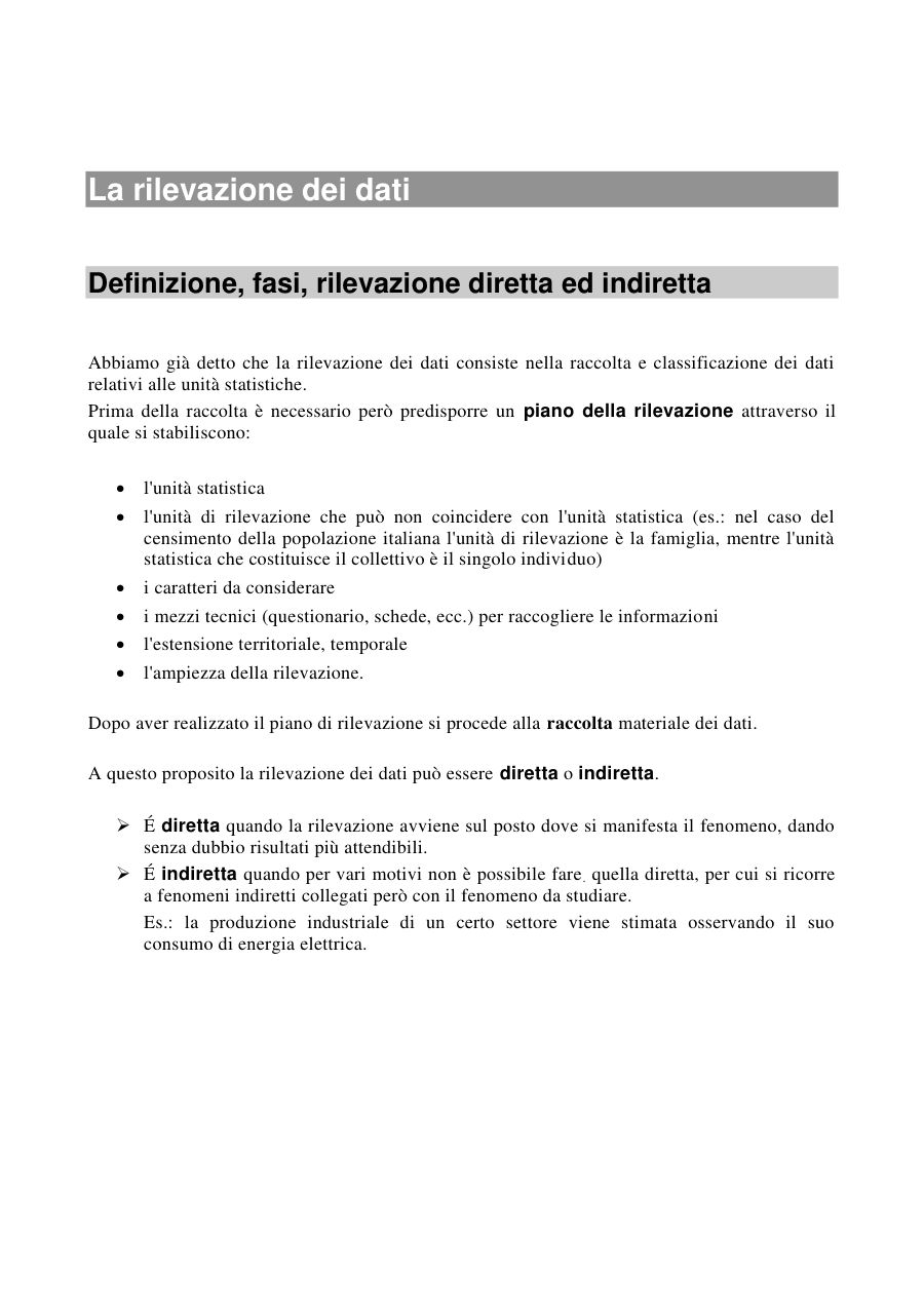 Rilevazione dei Dati: Definizioni e Fasi