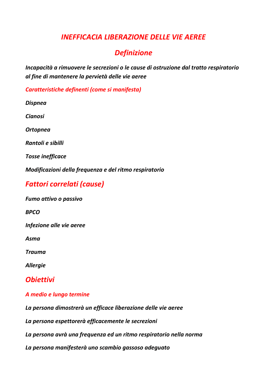 Inefficacia liberazione delle vie aeree