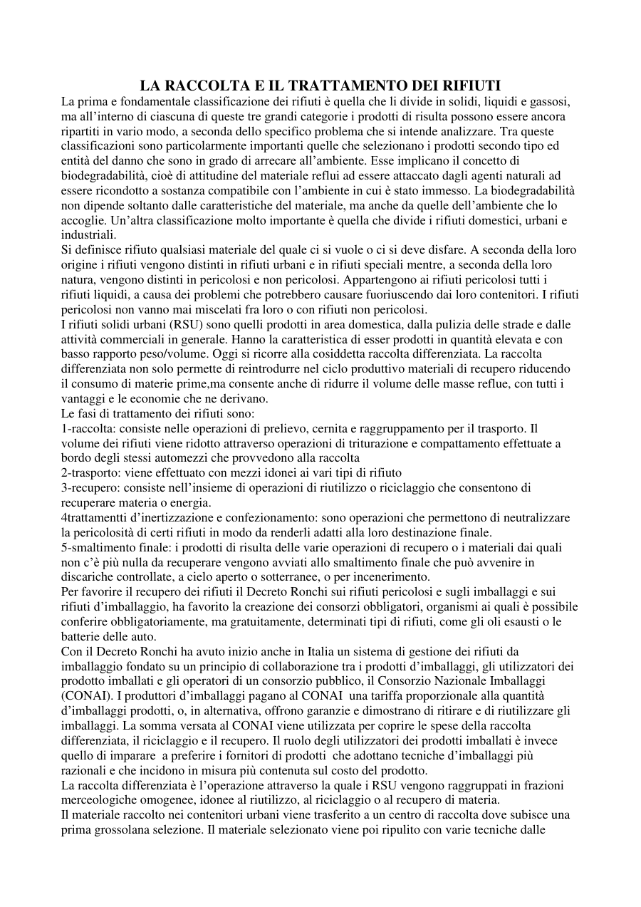 Raccolta e trattamento dei rifiuti: classificazione e gestione