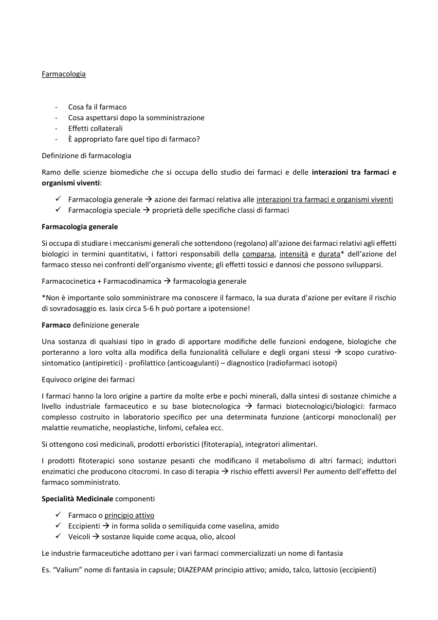 Introduzione alla Farmacologia e ai Farmaci