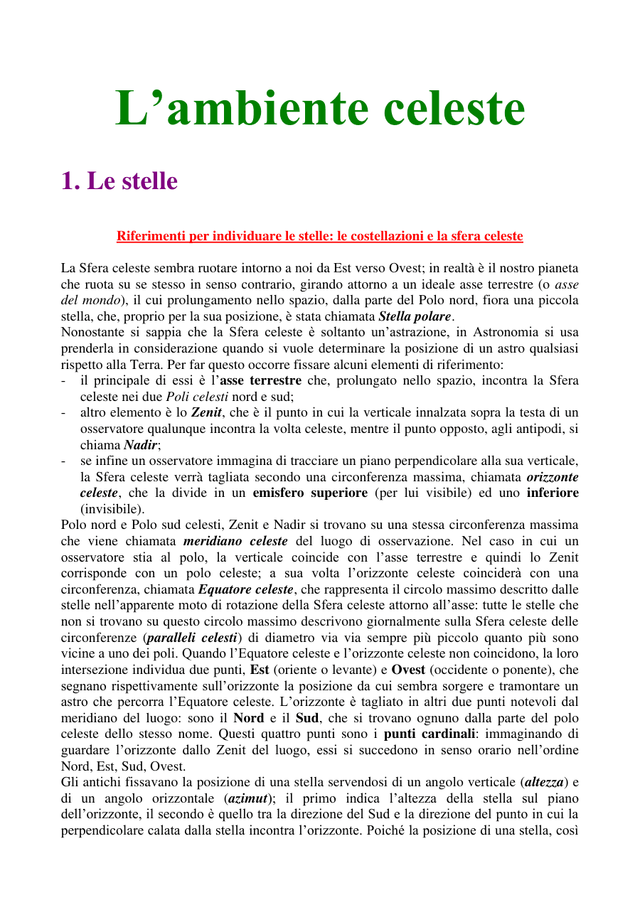 Introduzione all'ambiente celeste e misure astronomiche