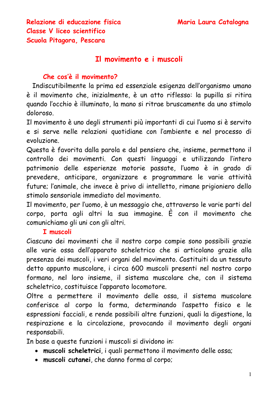 Il movimento e i muscoli nel corpo umano