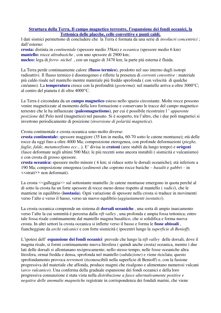 Struttura della Terra e Tettonica delle placche