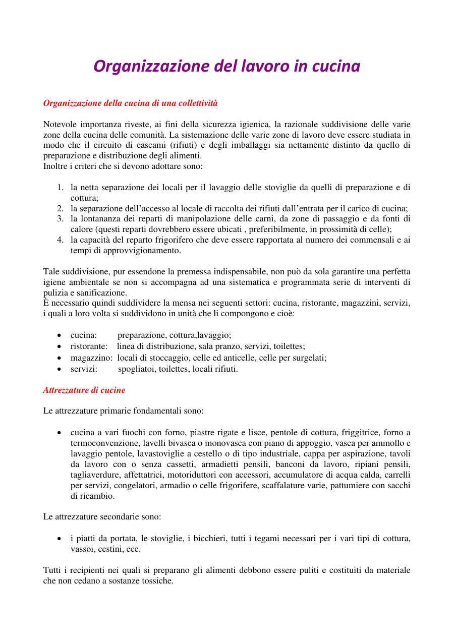 Organizzazione del lavoro in cucina