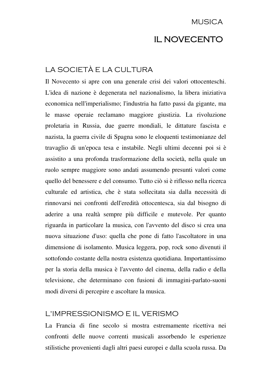 Evoluzione della musica nel Novecento