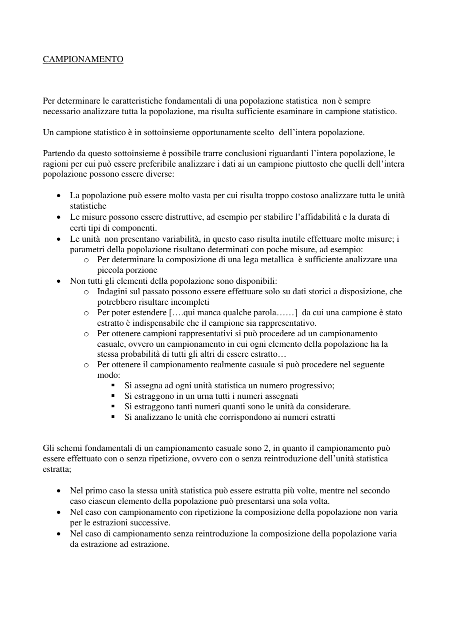 Introduzione al campionamento statistico