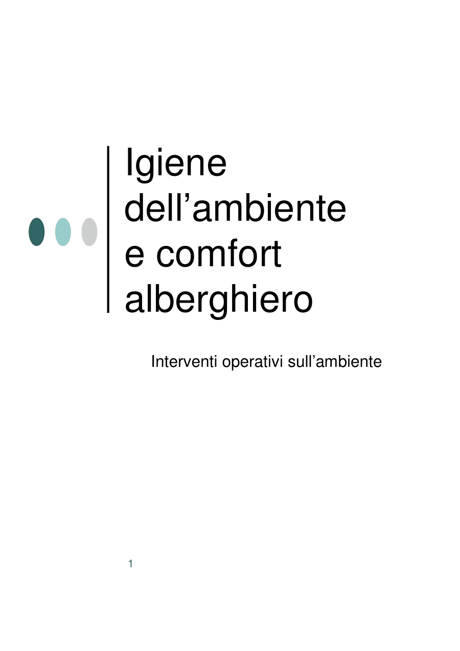 Igiene dell'ambiente e comfort alberghiero