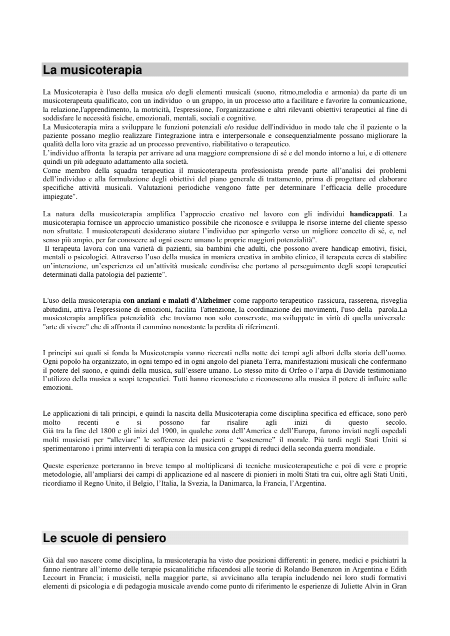 Introduzione alla Musicoterapia e sue applicazioni