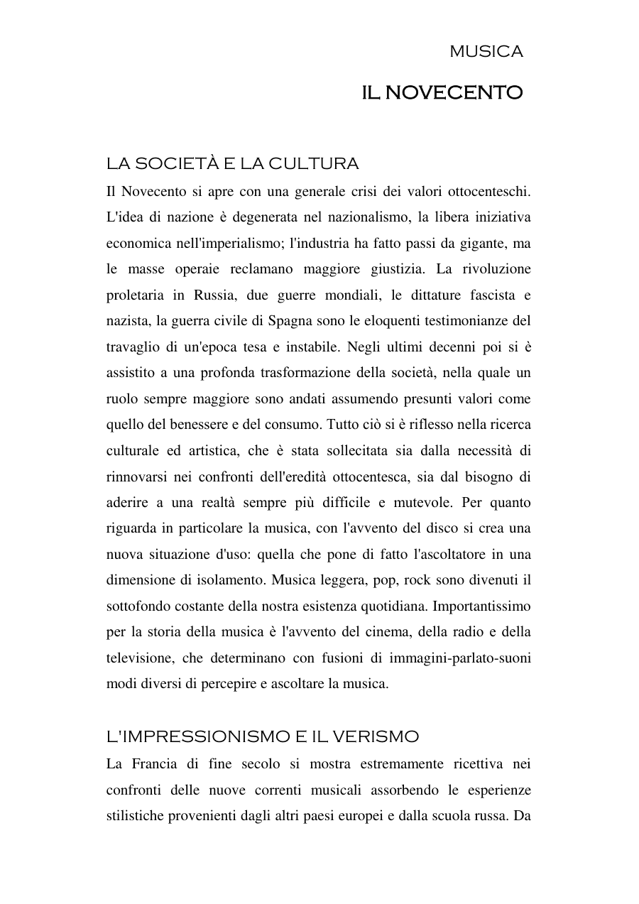 Evoluzione della musica nel Novecento