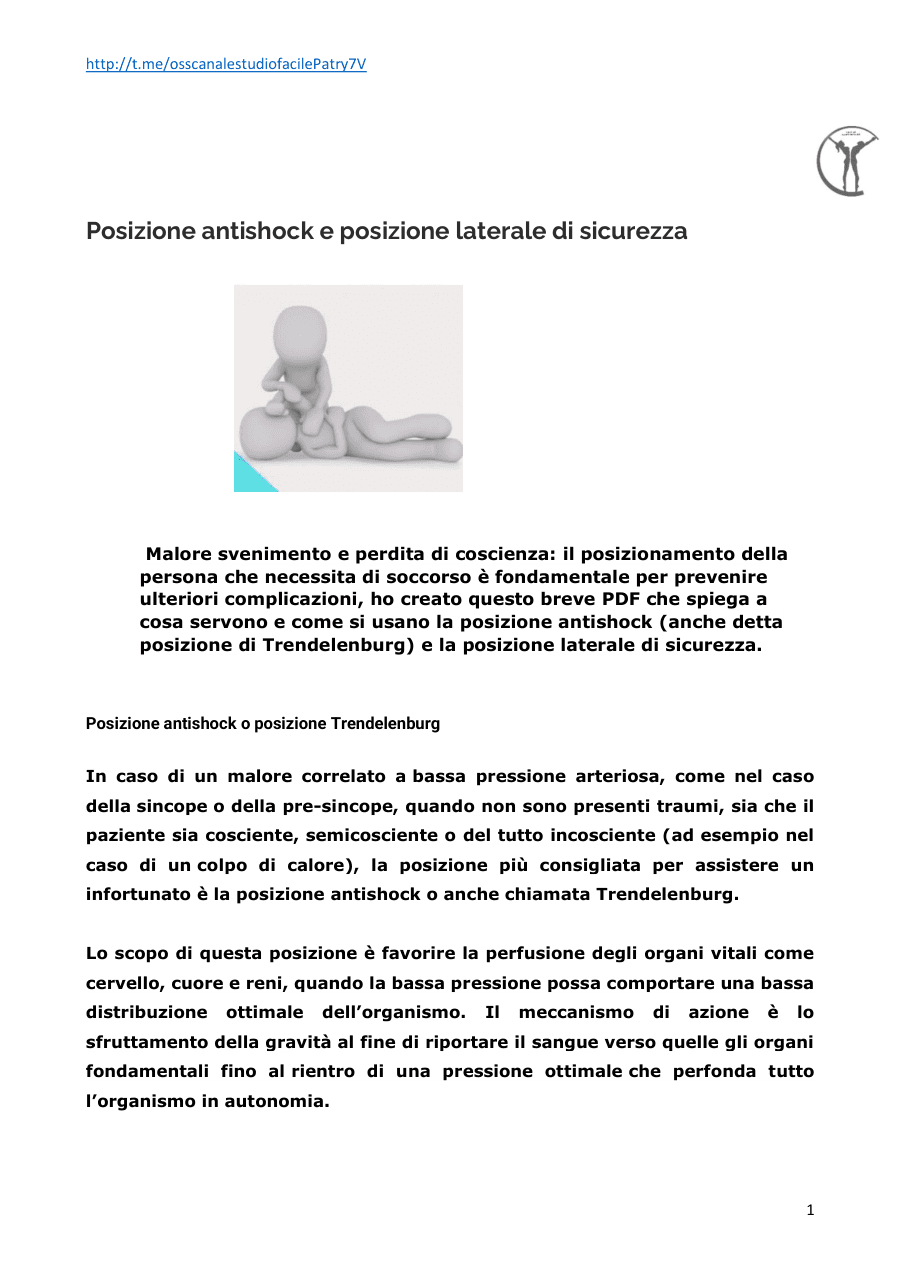 Posizioni di soccorso: antishock e laterale di sicurezza