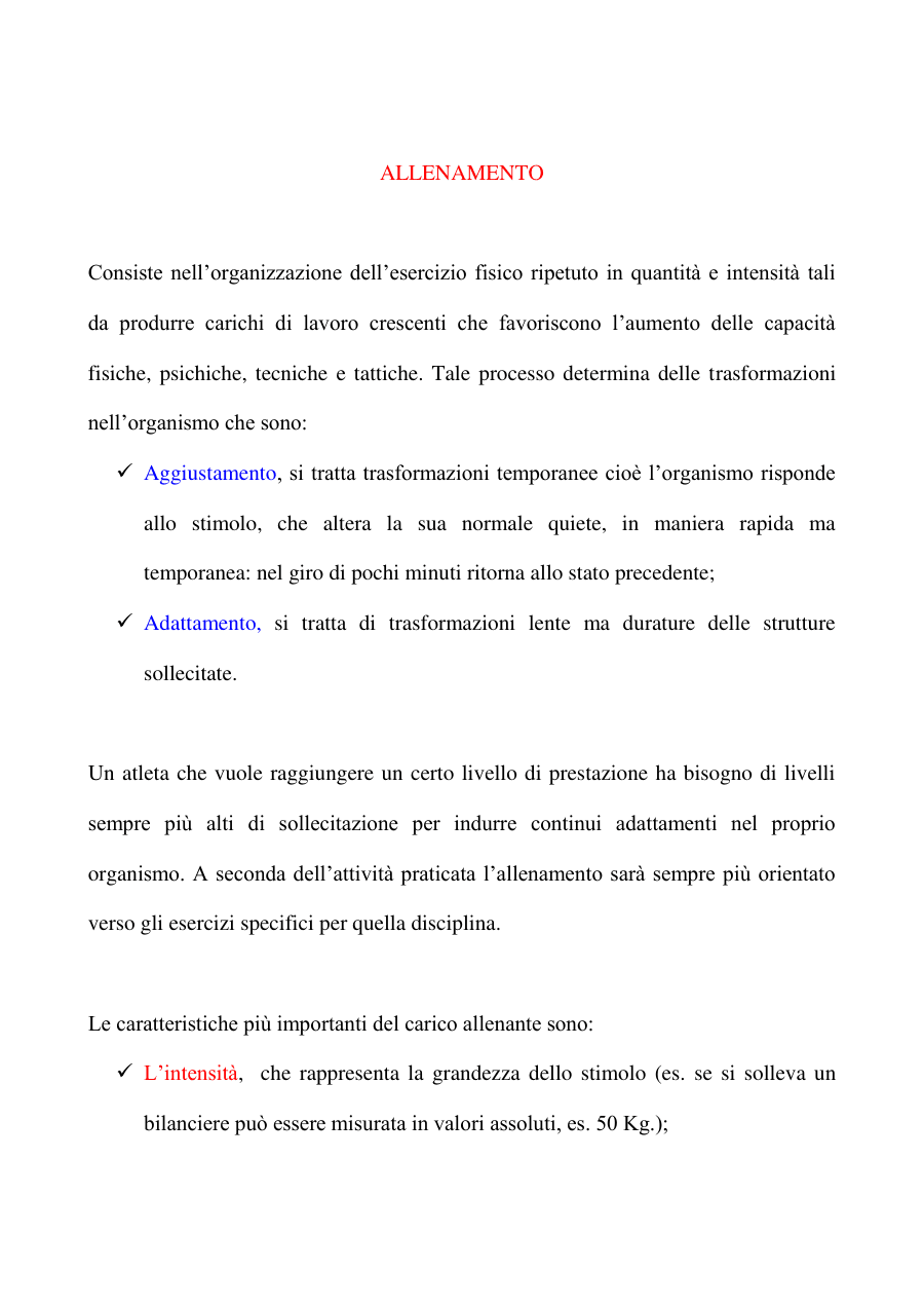 Principi dell'allenamento e fasi della seduta