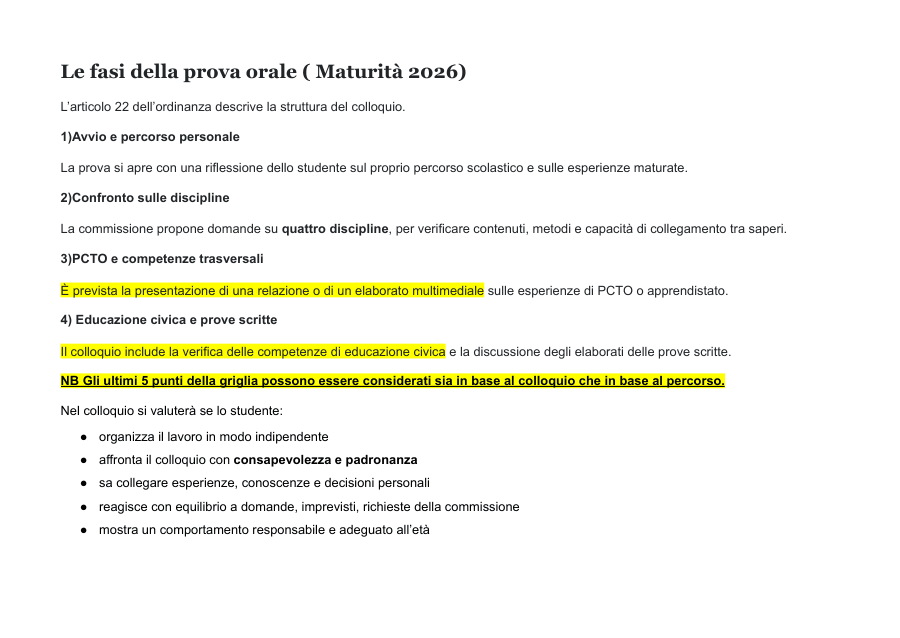 Fasi del colloquio e griglia di valutazione