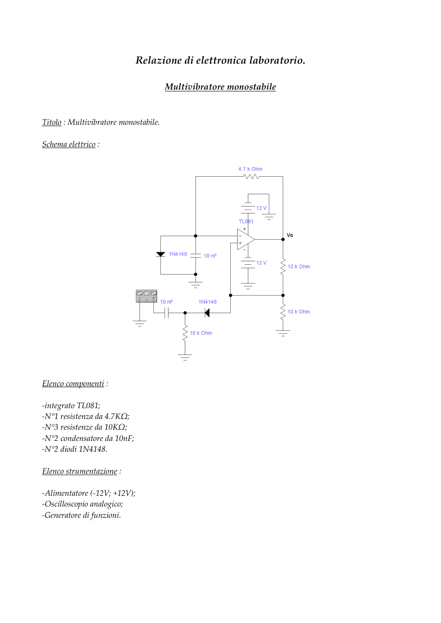 Relazione laboratorio: Multivibratore monostabile