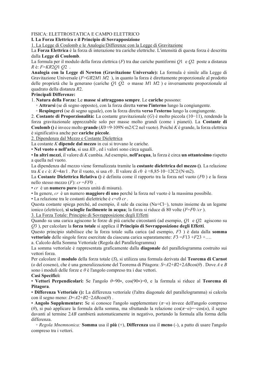 Campo Elettrico e Forza Elettrica
