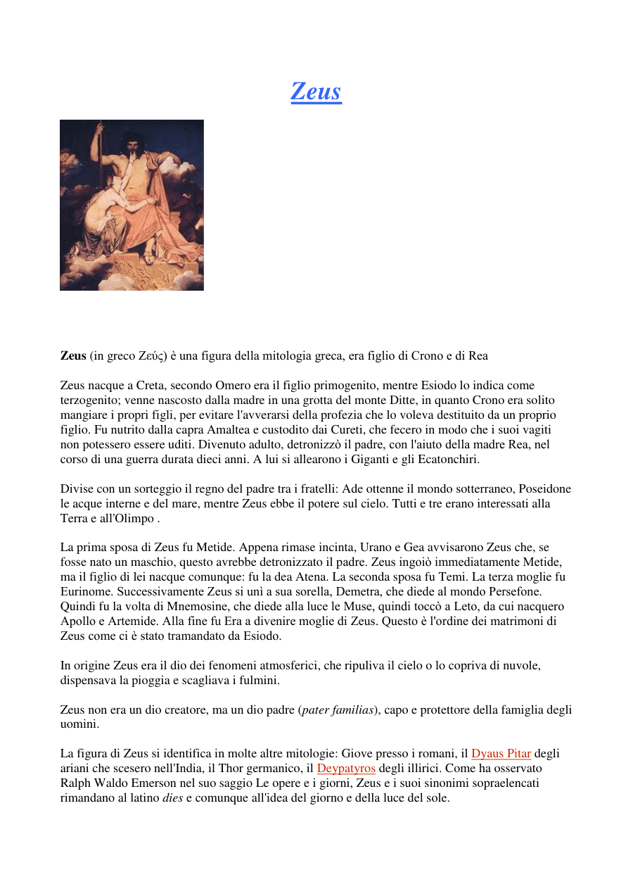 Zeus: il dio greco del cielo e della mitologia