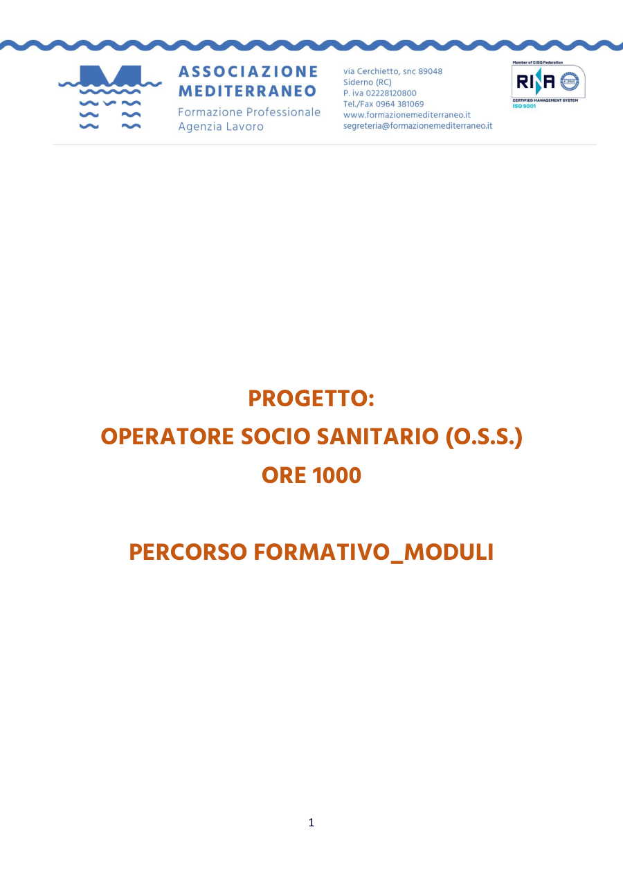 Programma Operatore Socio Sanitario - 1000 Ore