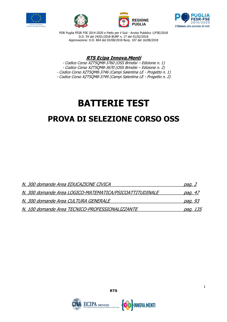 Prova di Selezione Corso OSS - Educazione Civica
