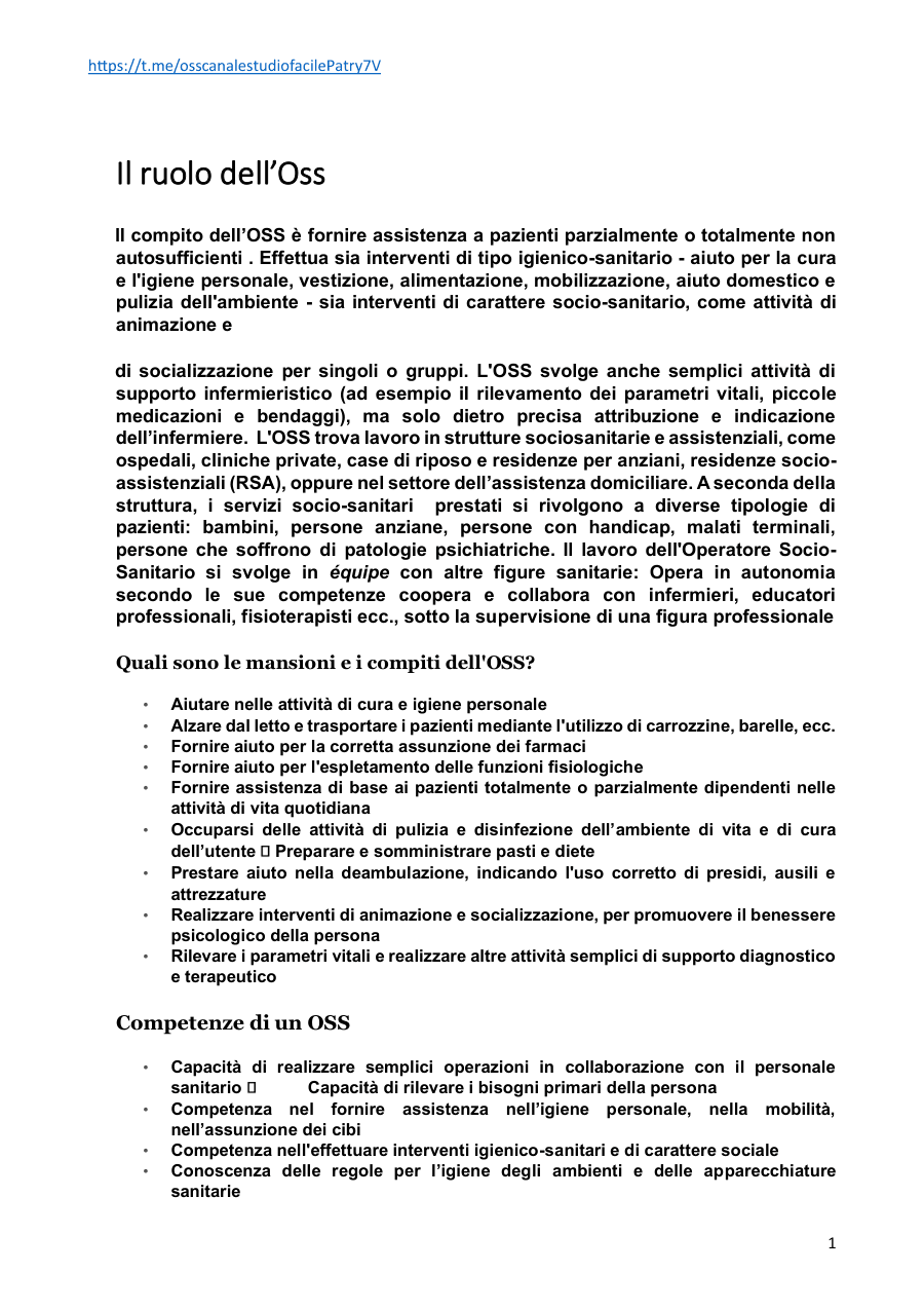 Il ruolo dell'Operatore Socio-Sanitario (OSS)