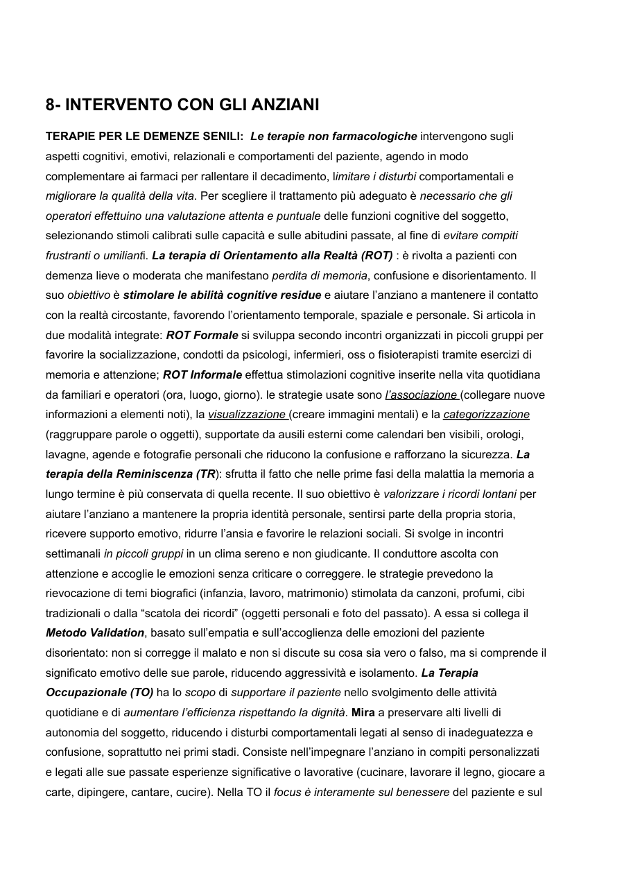 Intervento con gli anziani: terapie e servizi
