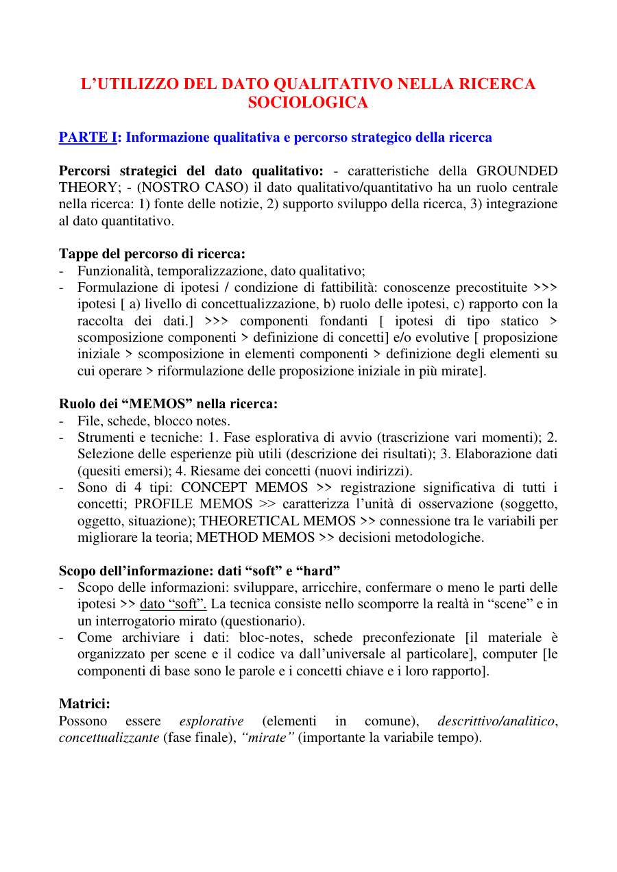 Utilizzo del dato qualitativo nella ricerca sociologica