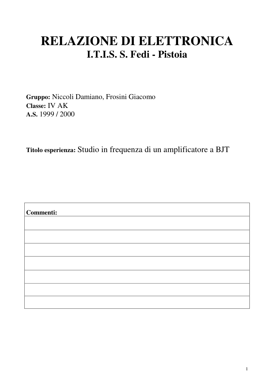 Studio di un amplificatore a BJT