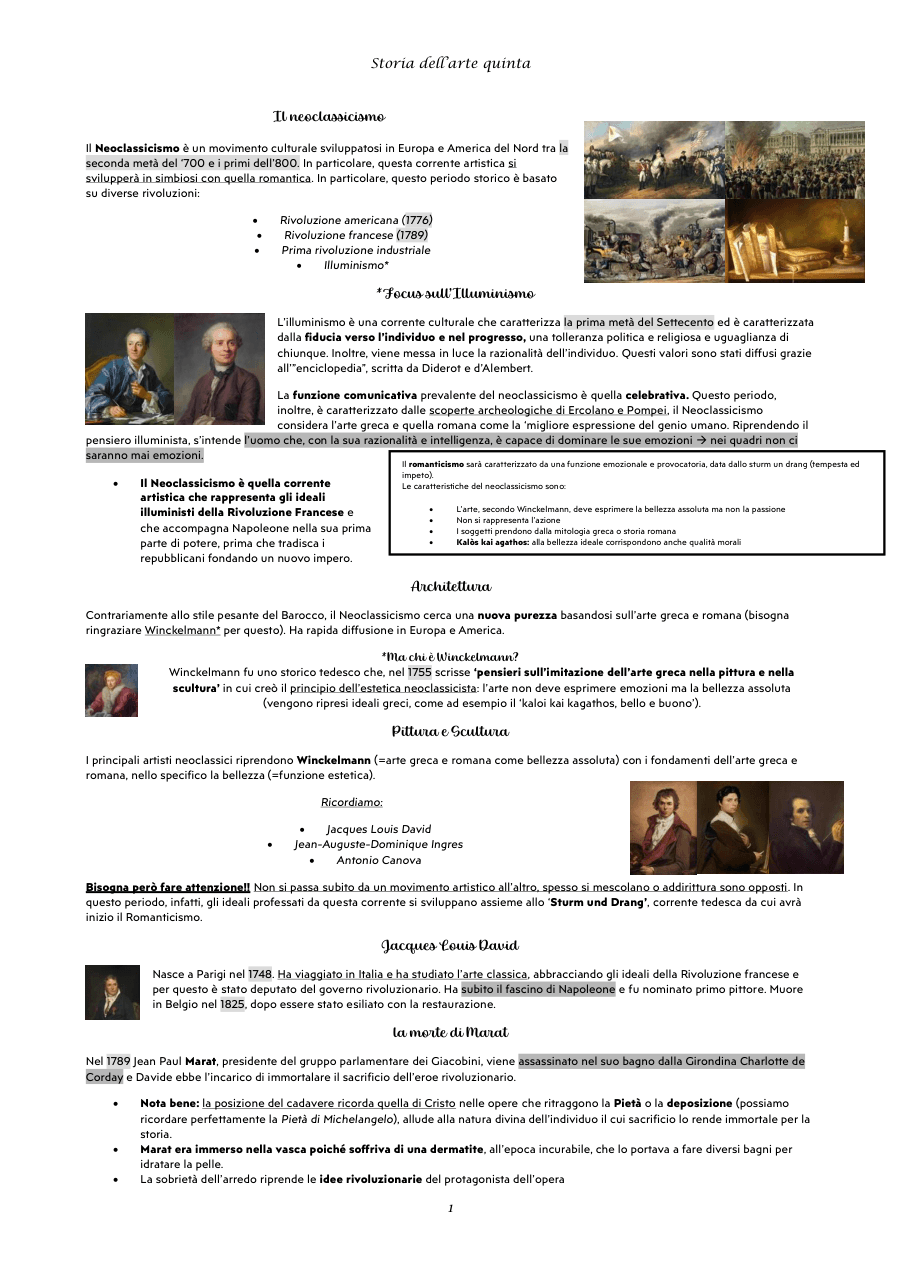 Il Neoclassicismo e i suoi artisti