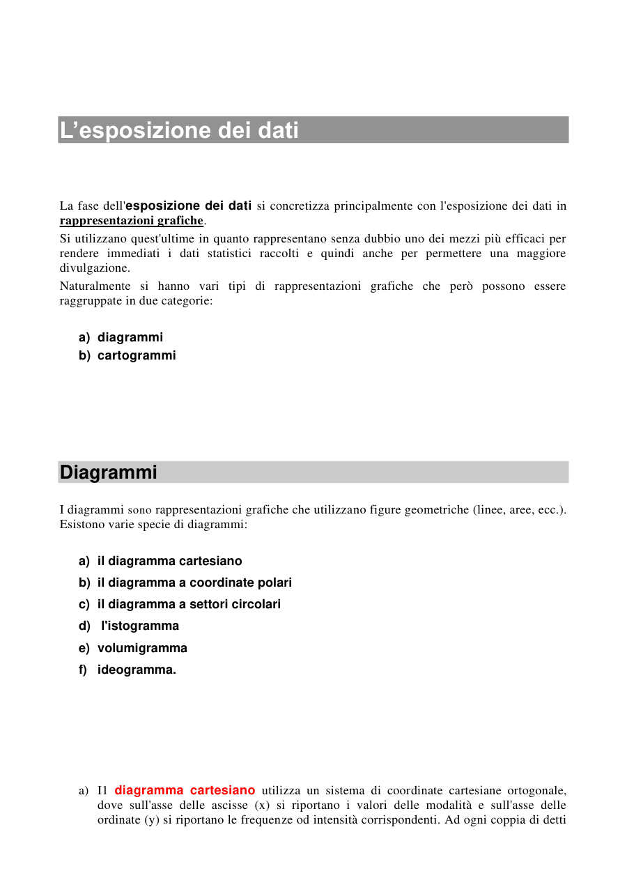 Esposizione dei Dati e Rappresentazioni Grafiche