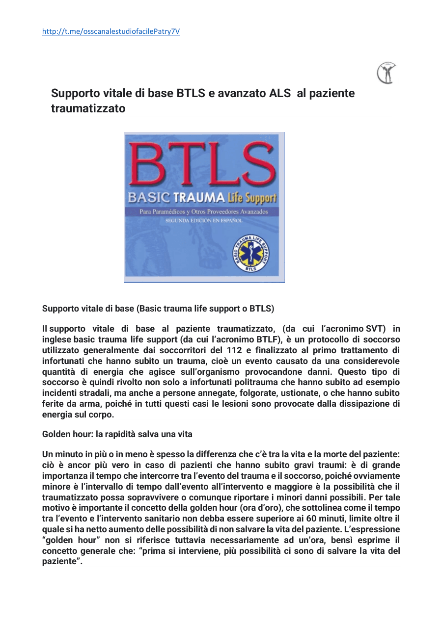 Supporto vitale al paziente traumatizzato: BTLS e ALS