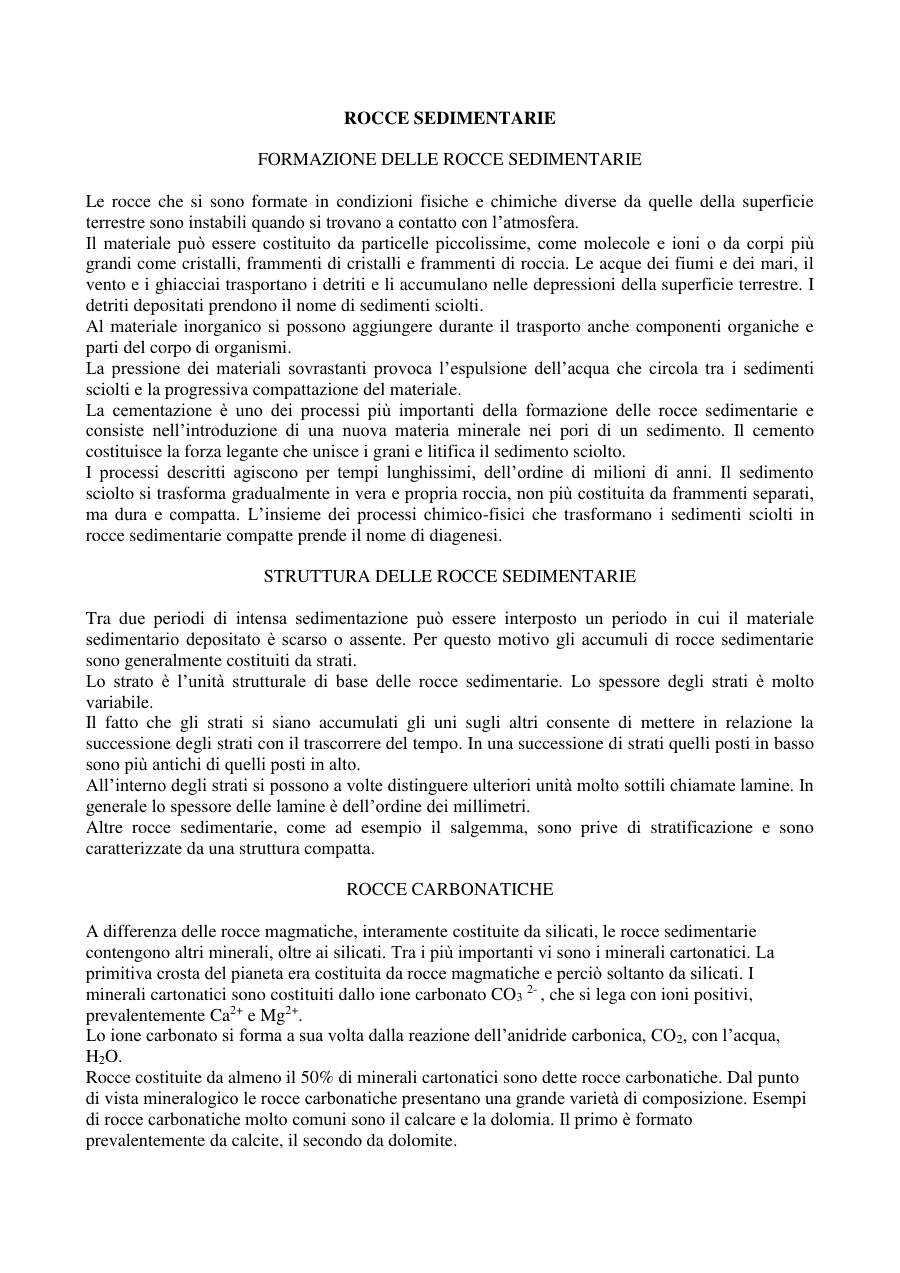 Formazione e classificazione delle rocce sedimentarie