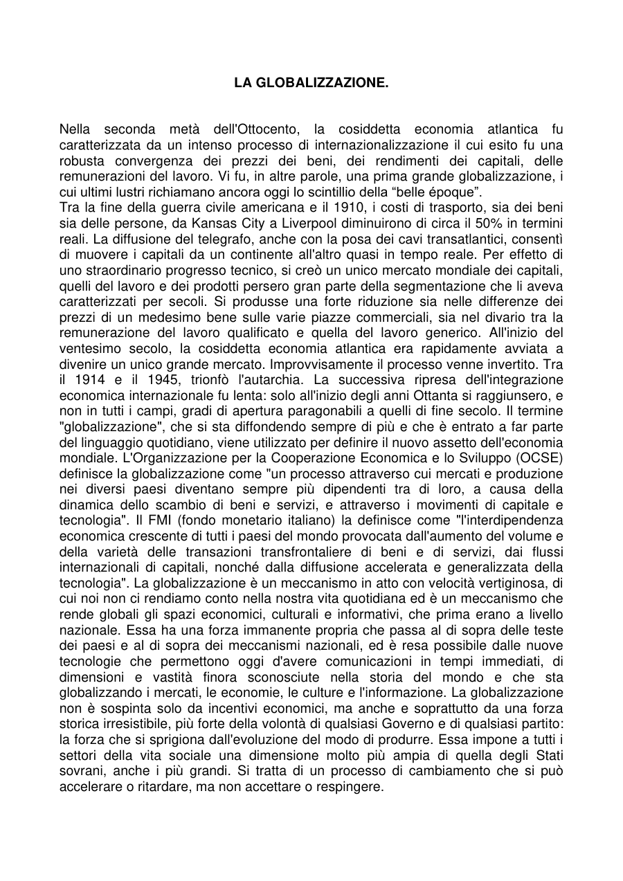 La Globalizzazione e l'Economia Atlantica