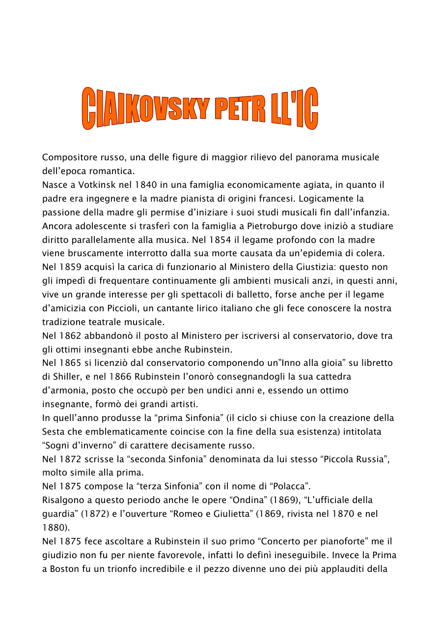 Vita e opere di Ciaikovsky
