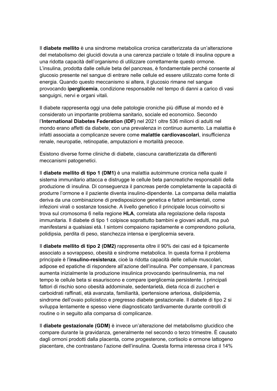 Diabete mellito: classificazione e gestione