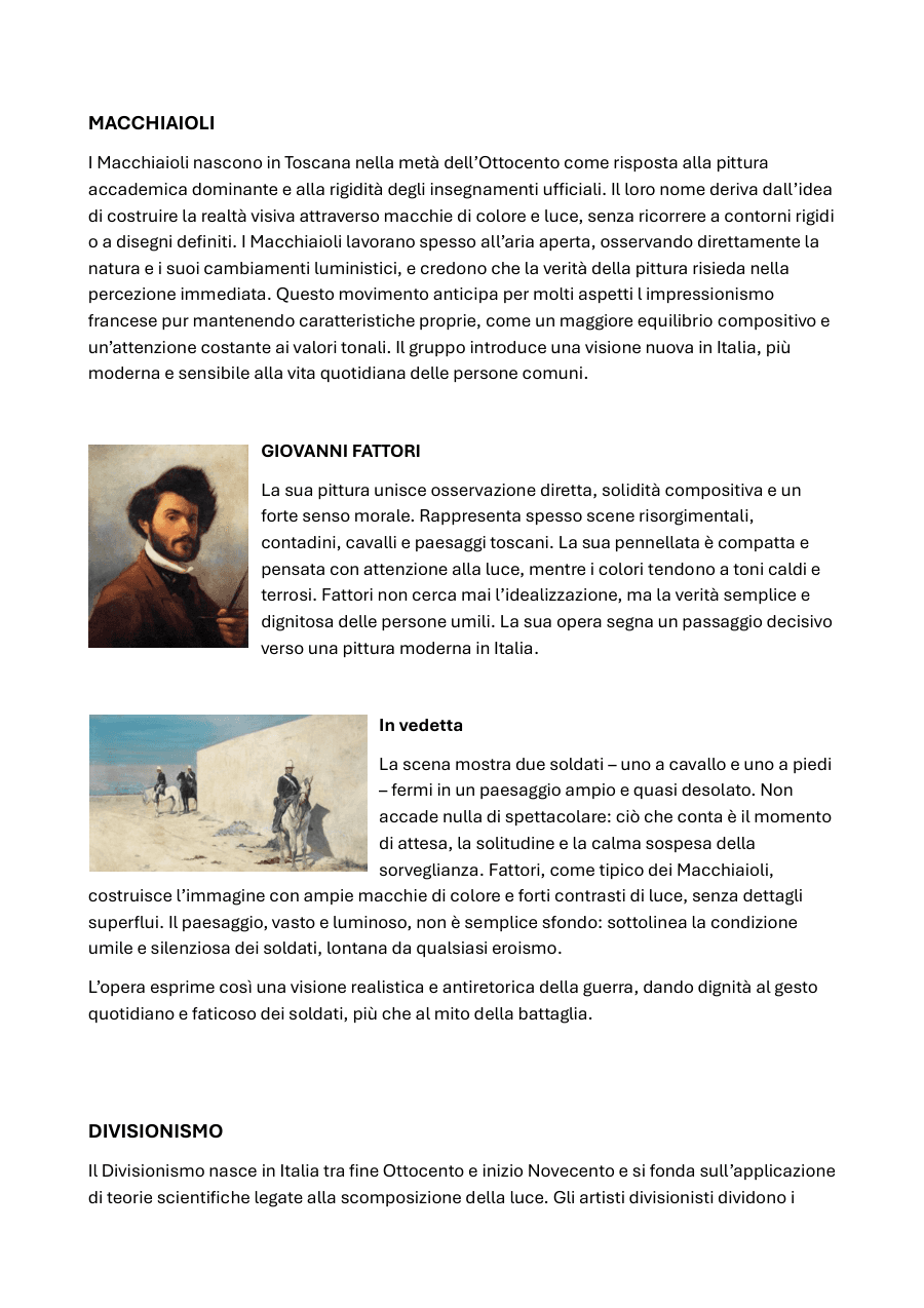 Dal Macchiaioli al Post Impressionismo