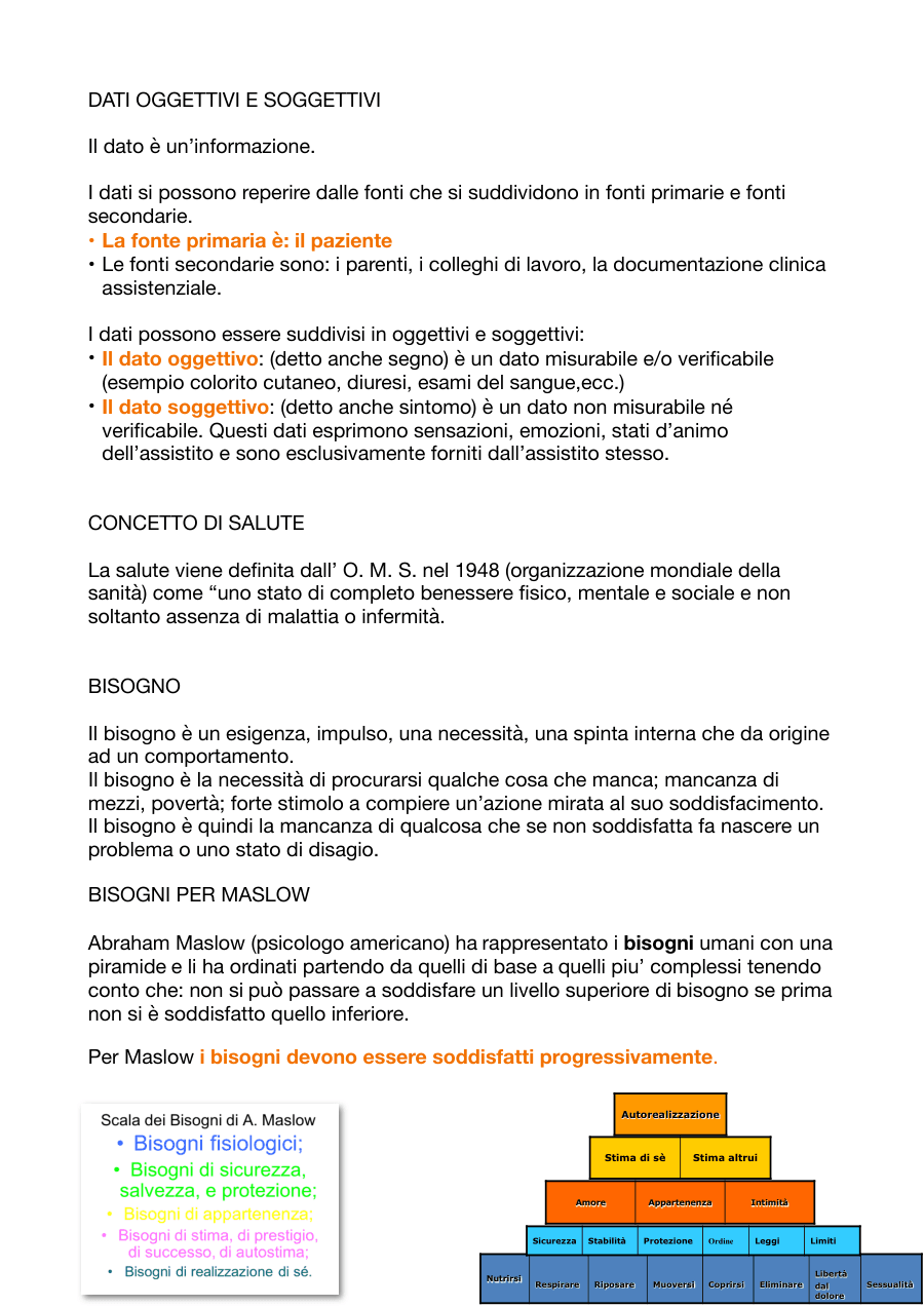 Dati oggettivi e soggettivi in assistenza infermieristica