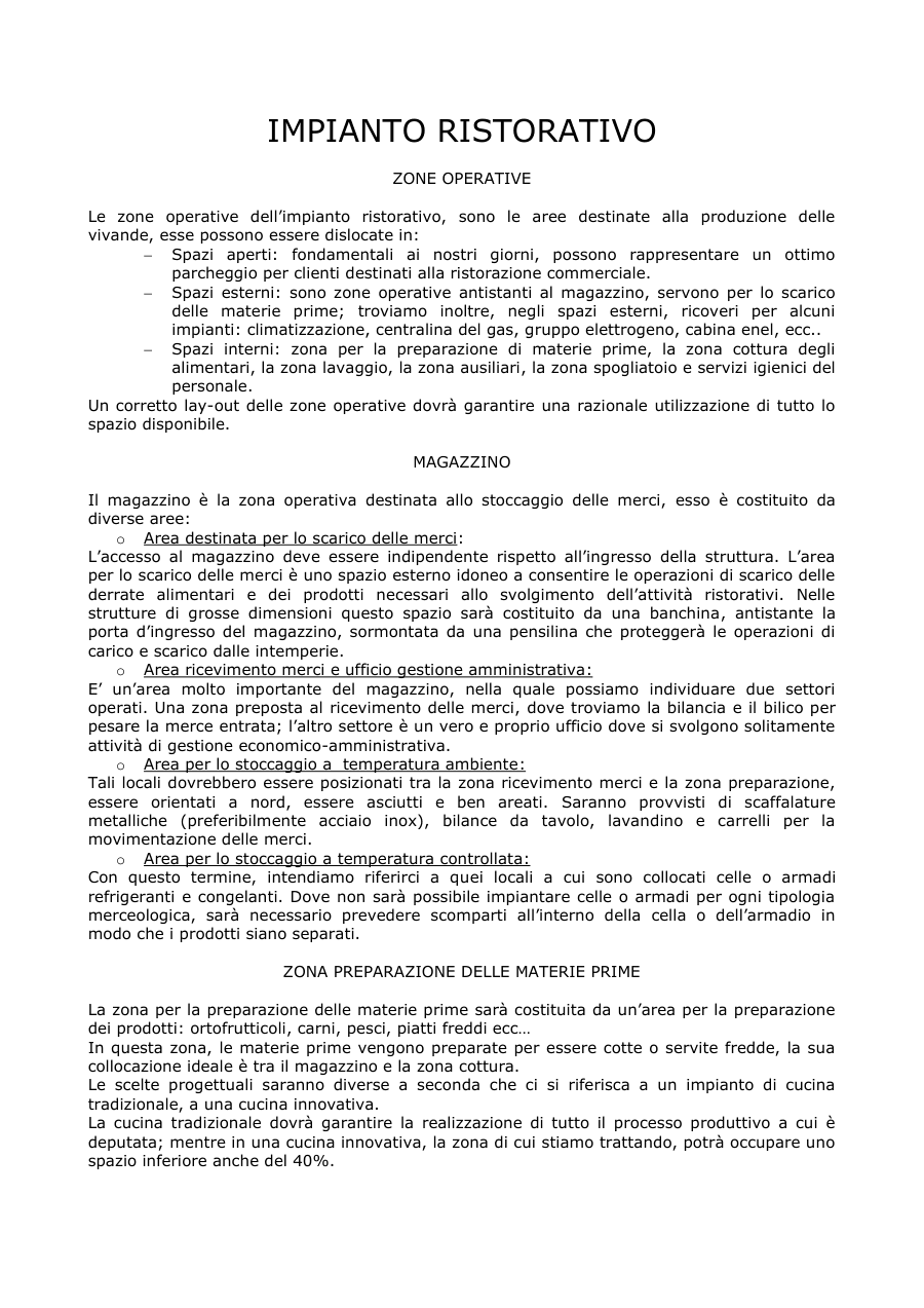 Impianto Ristorativo e Zone Operative