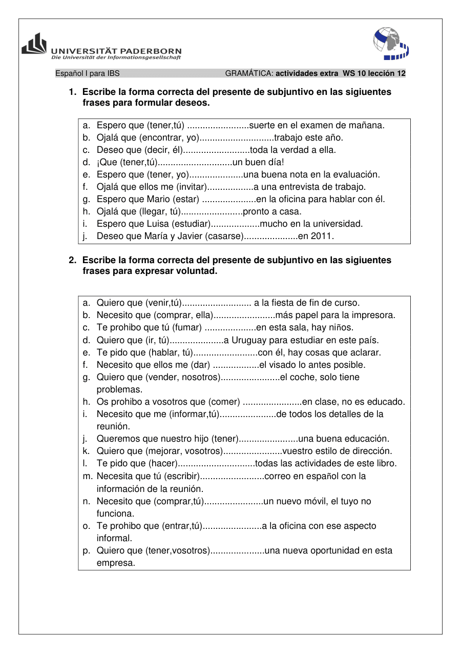 Copertina Gramática: actividades extra WS 10 lección 12