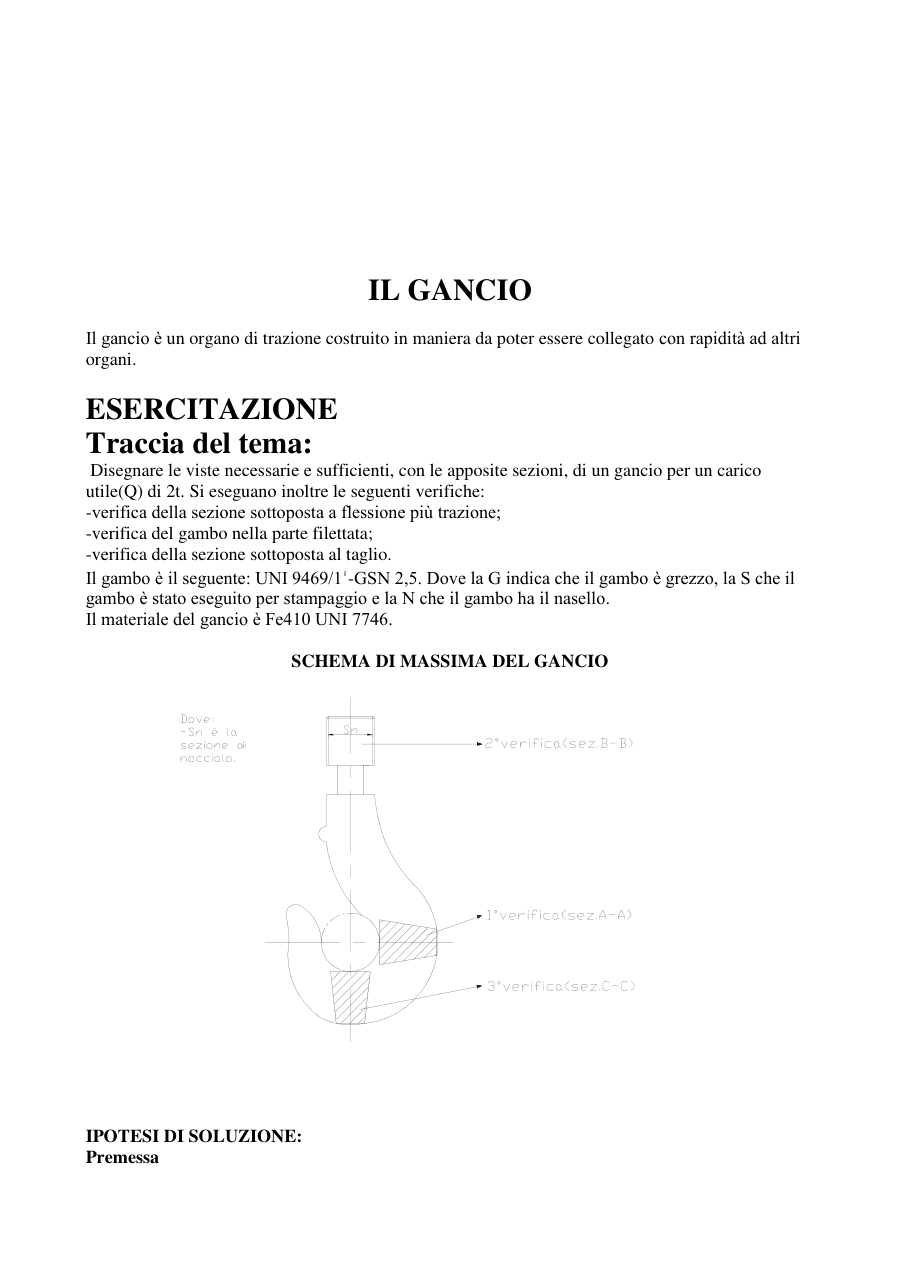 Progettazione e Verifica di un Gancio per Carico