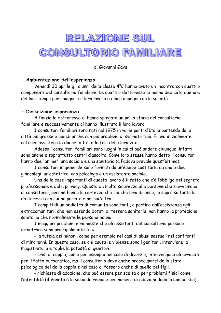 Incontro con il Consultorio Familiare: Esperienze e Competenze