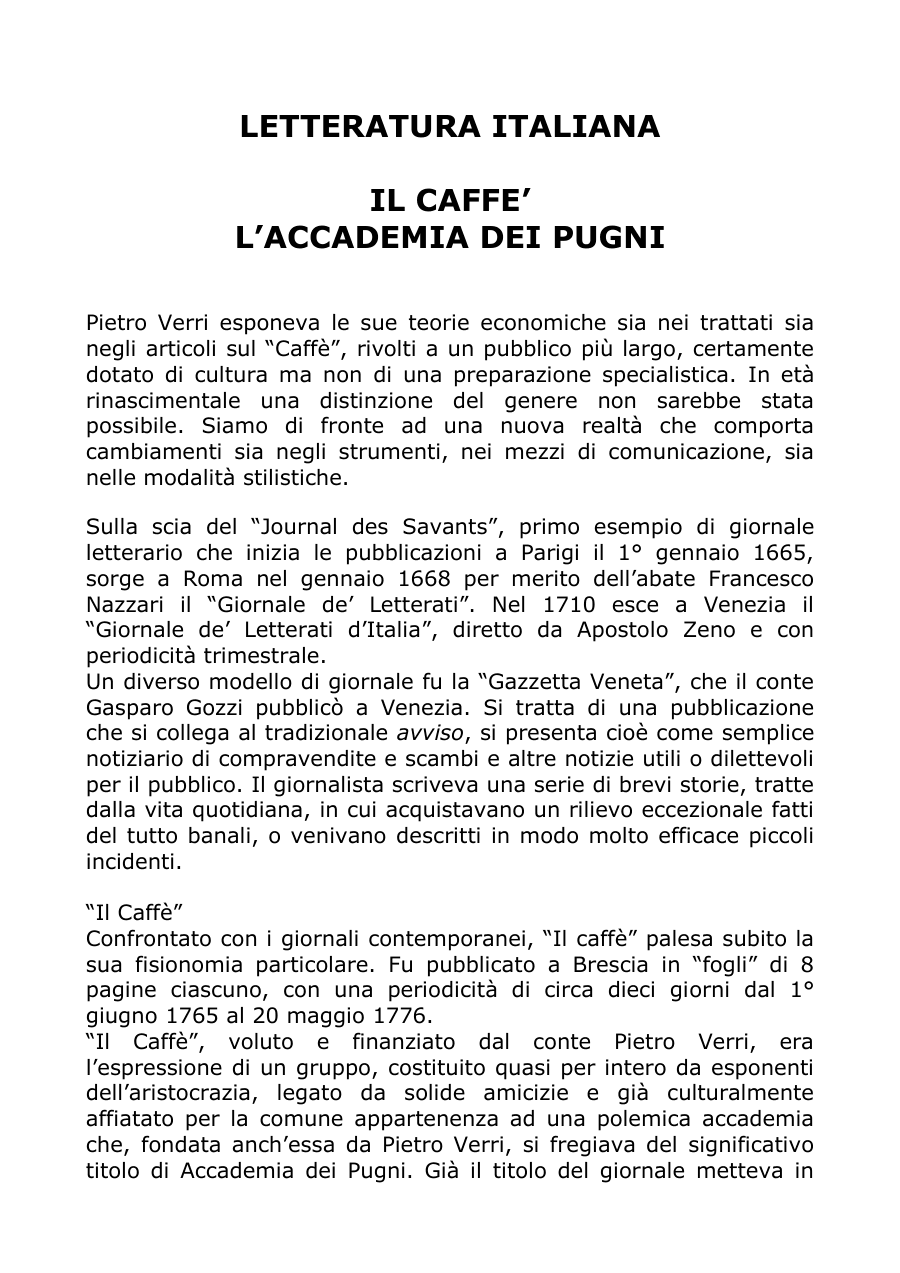 Il Caffè e l'Accademia dei Pugni