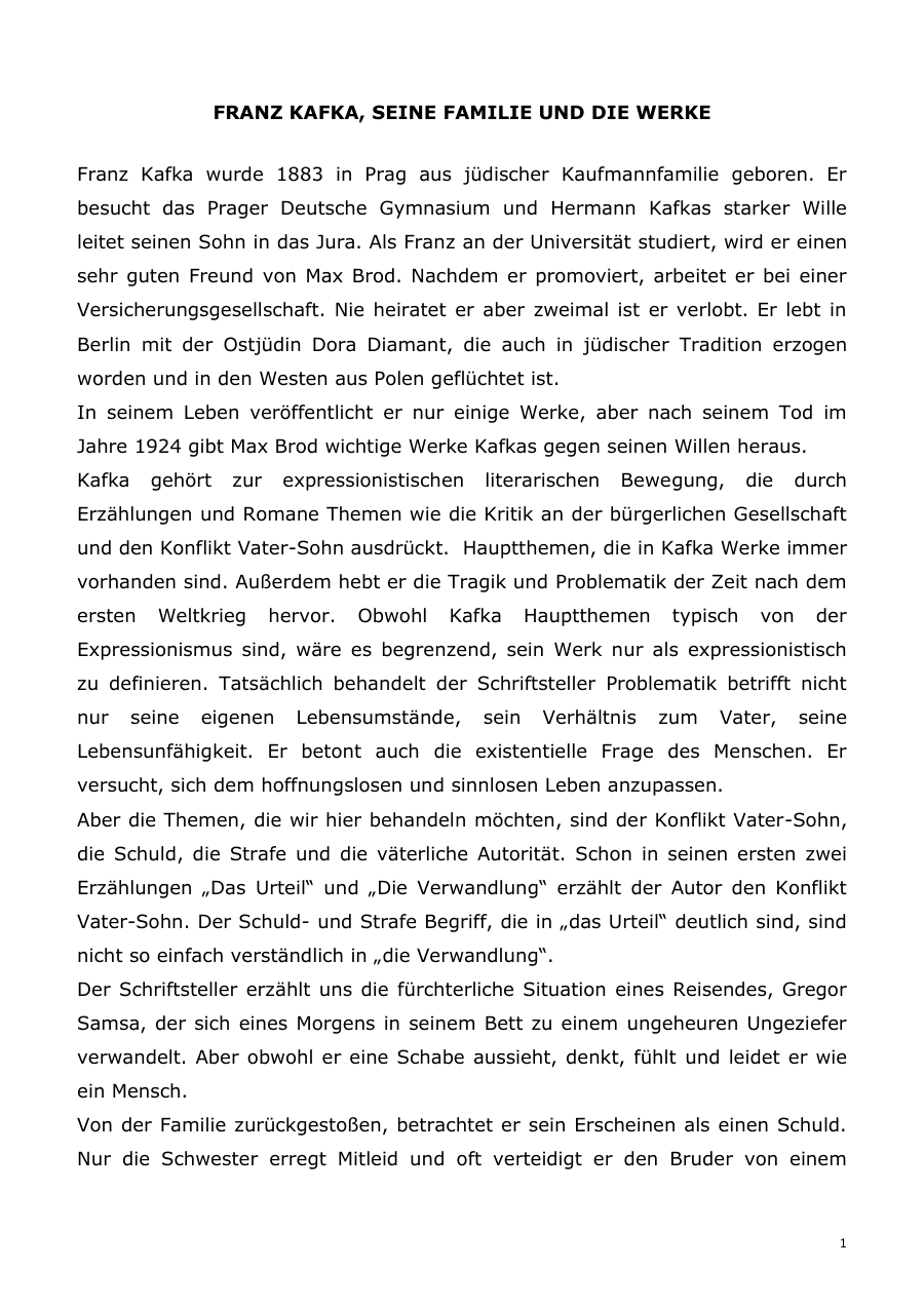 Franz Kafka, seine Familie und die Werke