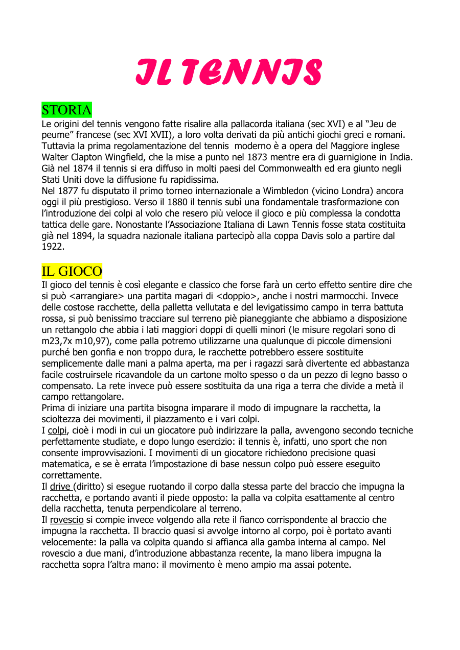Storia e Regole del Tennis