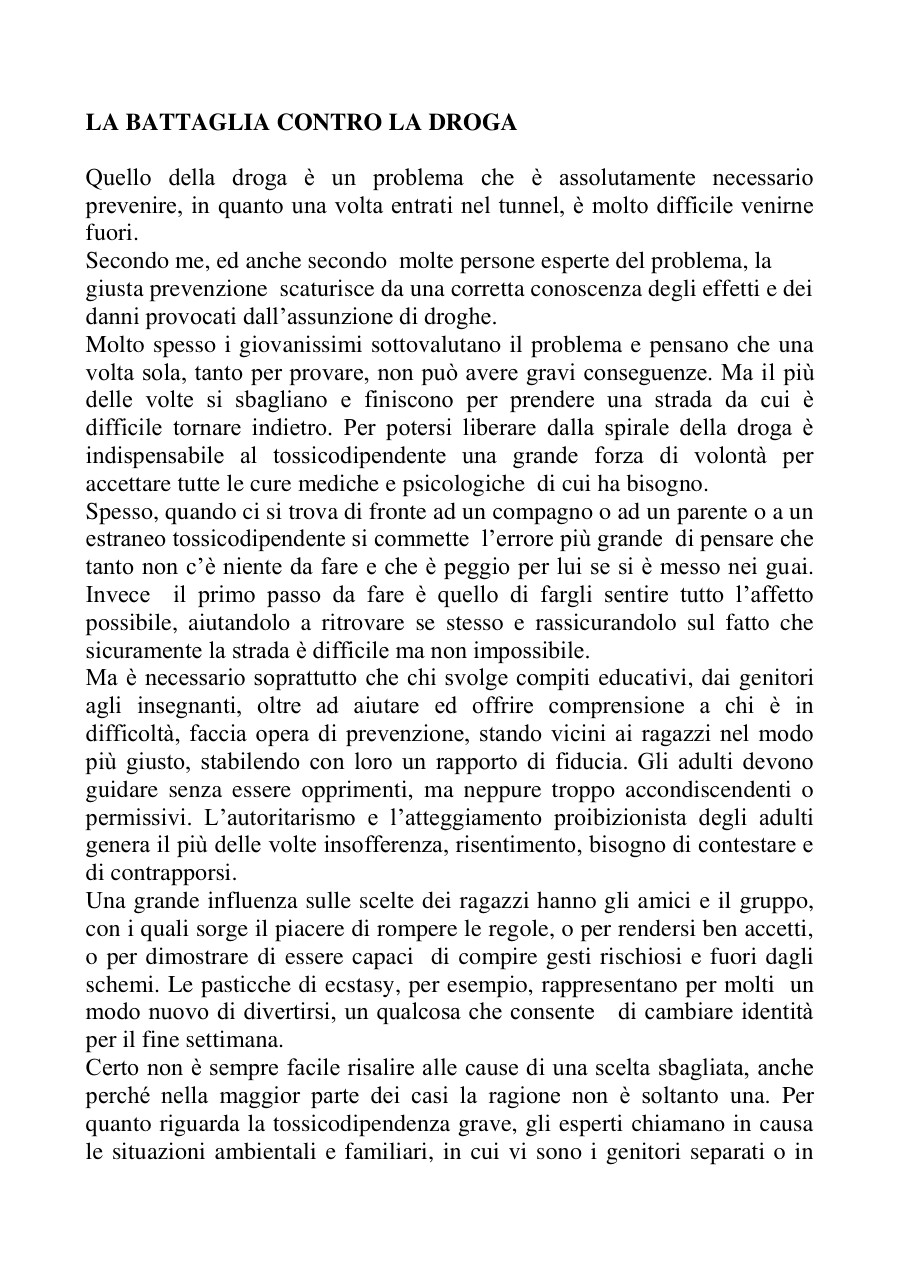 La battaglia contro la droga: prevenzione e supporto
