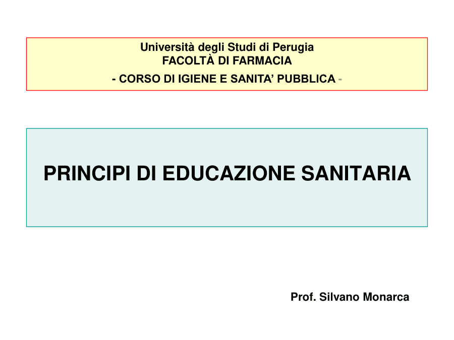 Principi di Educazione Sanitaria