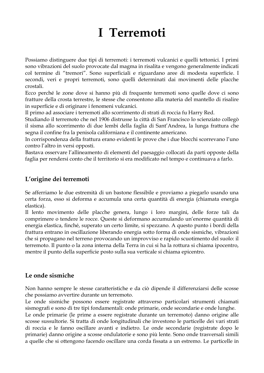 Tipi di terremoti e onde sismiche