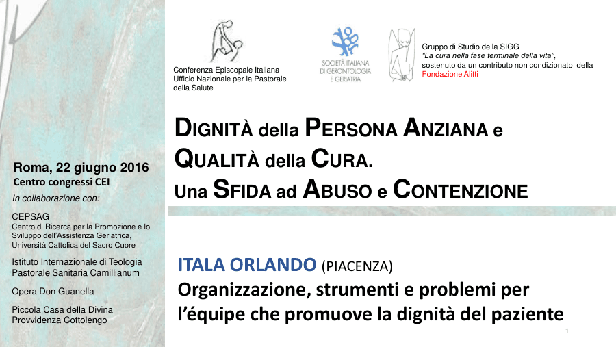 Dignità della Persona Anziana e Qualità della Cura
