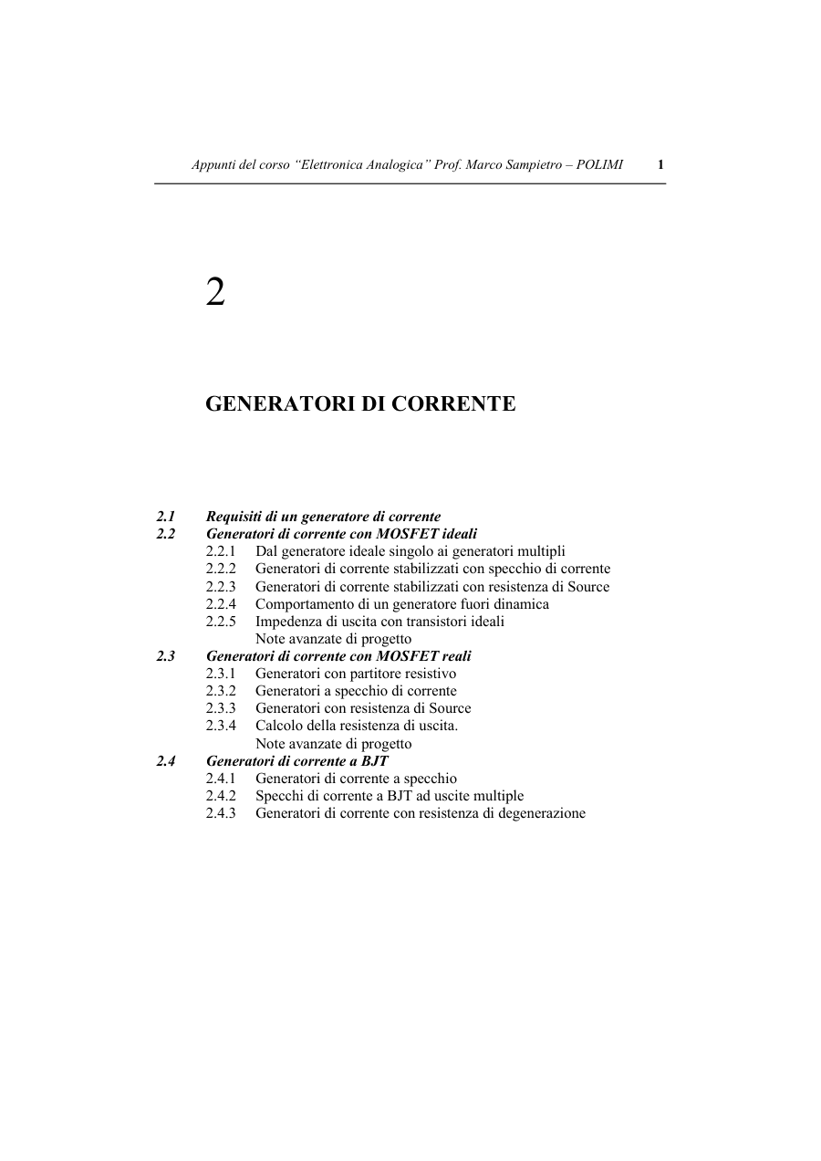 Generatori di corrente in Elettronica Analogica