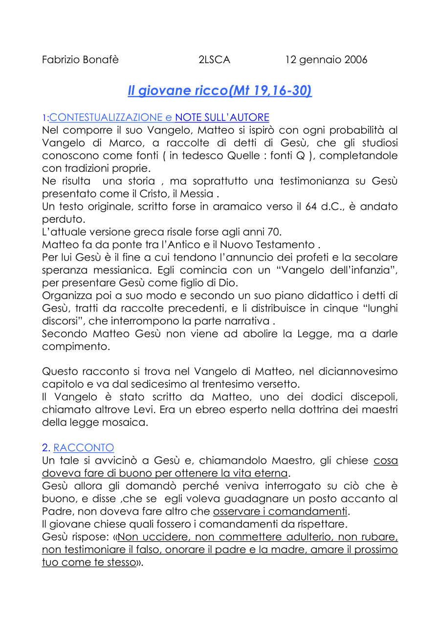 Il giovane ricco nel Vangelo di Matteo