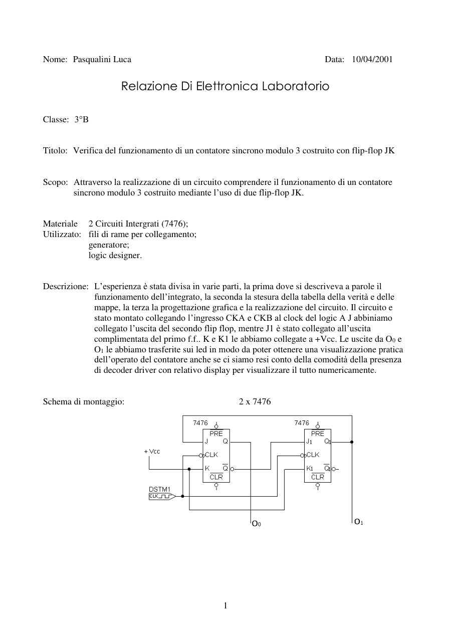 Verifica funzionamento contatore sincrono modulo 3