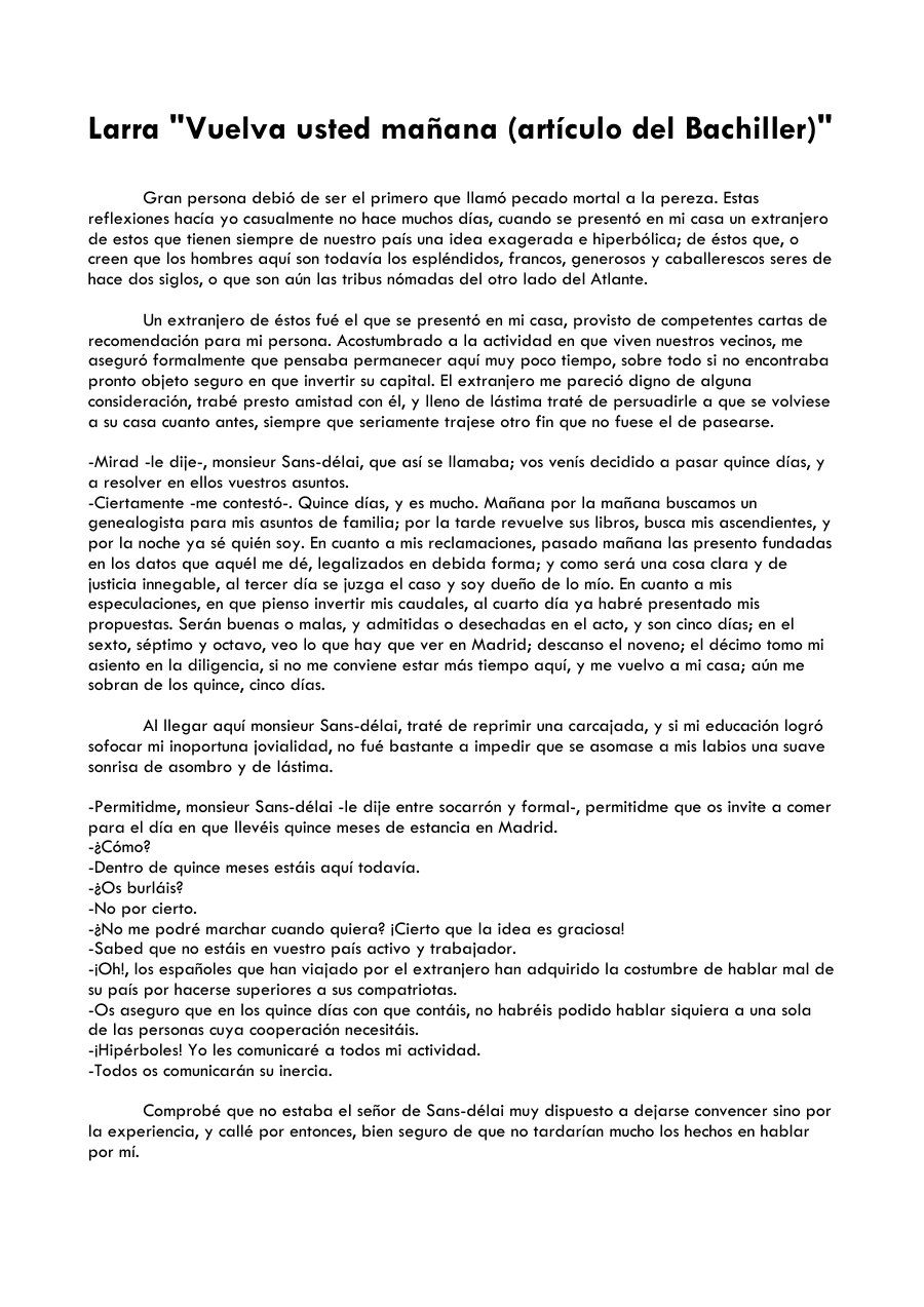 Vuelva usted mañana (artículo del Bachiller)