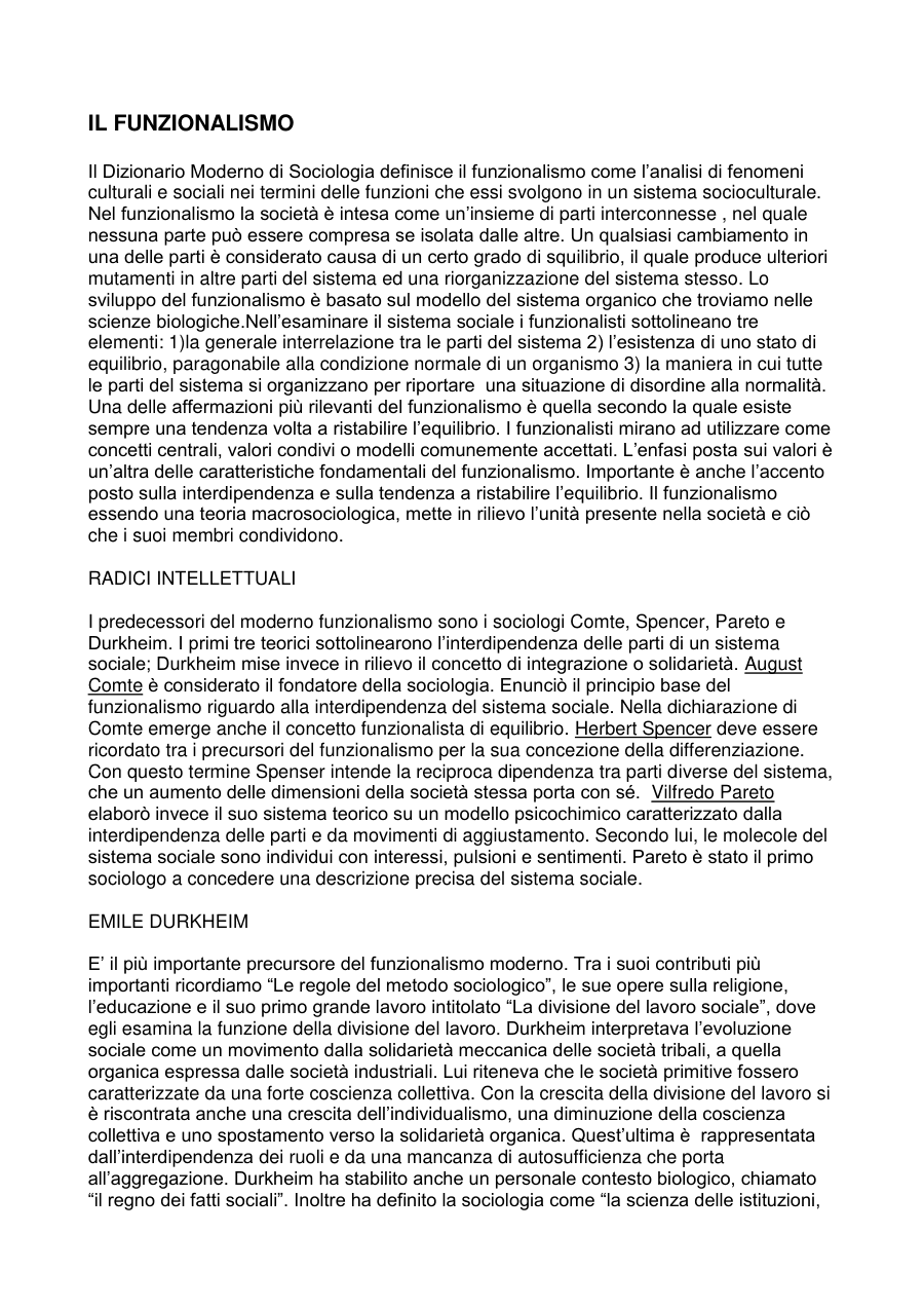 Introduzione al Funzionalismo e ai suoi Predecessori